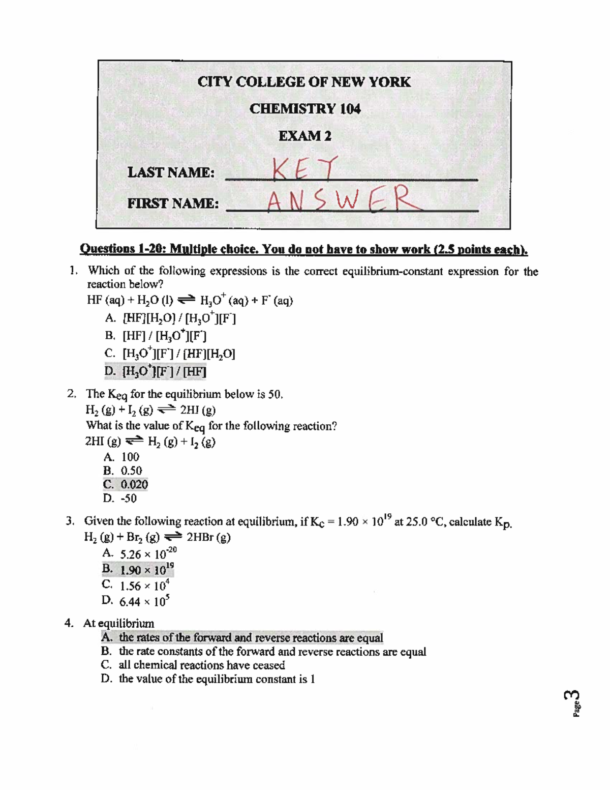 CHEM 104 Exam 2 Review and Key Answers - Studocu