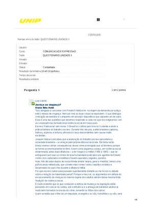 Prova Comunicação e Expressão - UNIP - Corrigida, Gabarito Oficial ...
