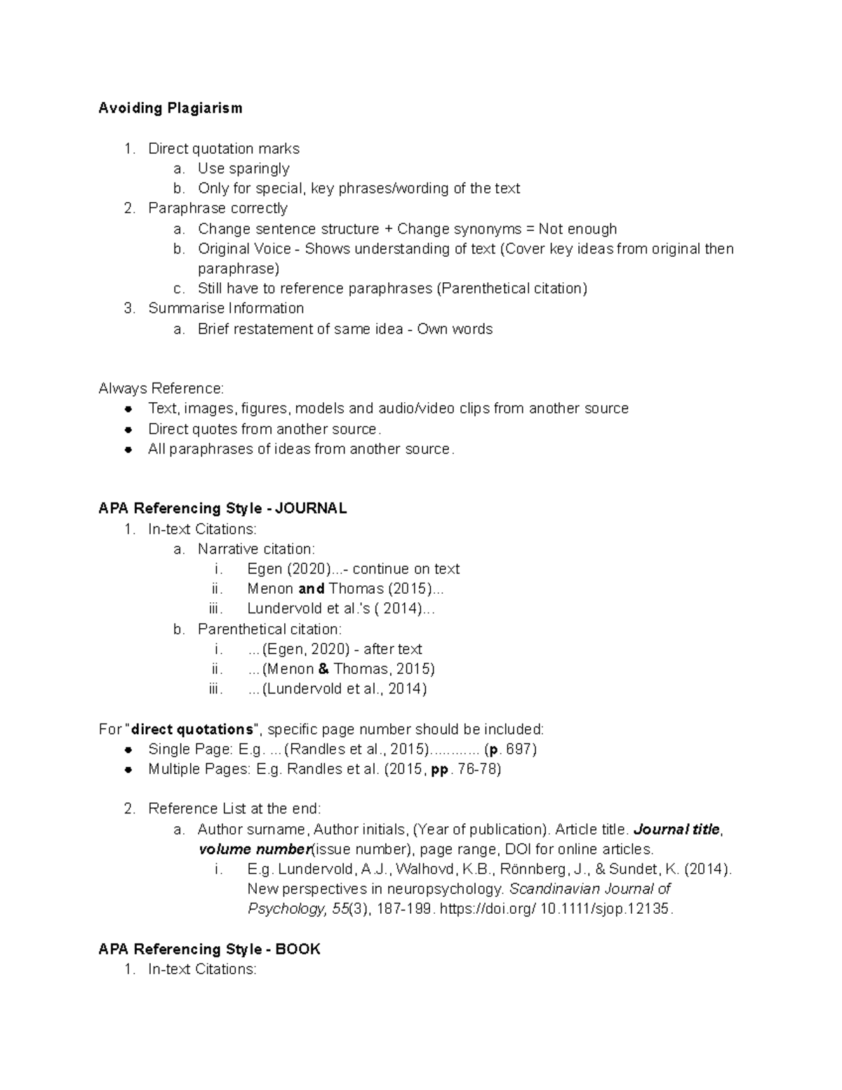Referencing and research essay notes for APA style guidelines - Studocu