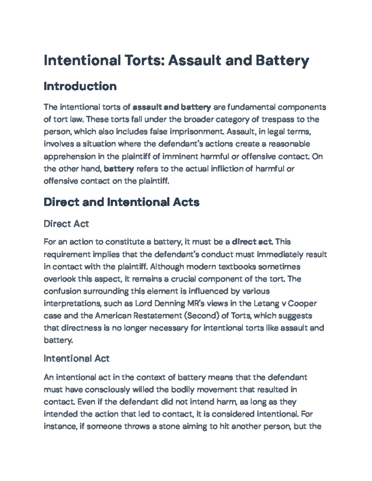 Intentional Torts: Understanding Assault and Battery in Tort Law ...