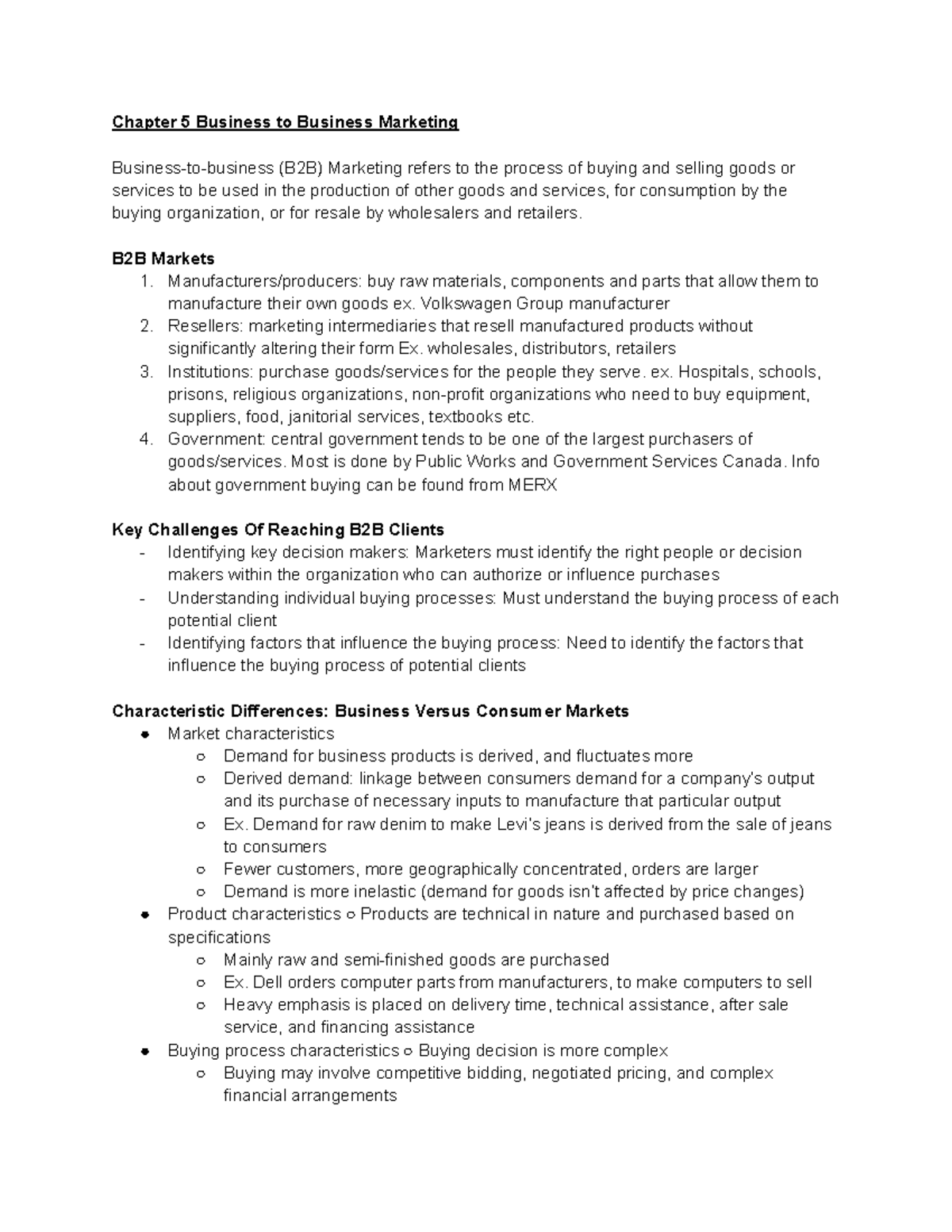 Chapter 5 B2B Marketing Lecture Notes Insights and Analysis - Studocu
