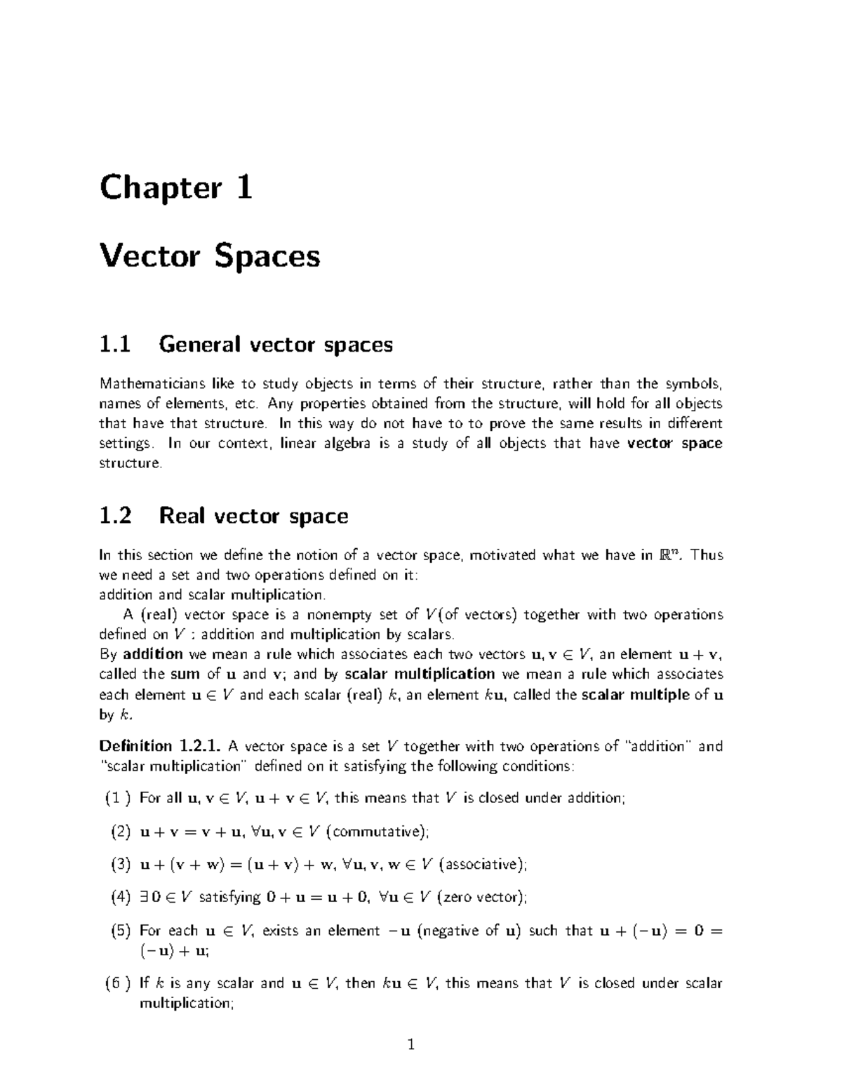 Linear Algebra Notes: Chapter 1 - Vector Spaces Overview - Studocu