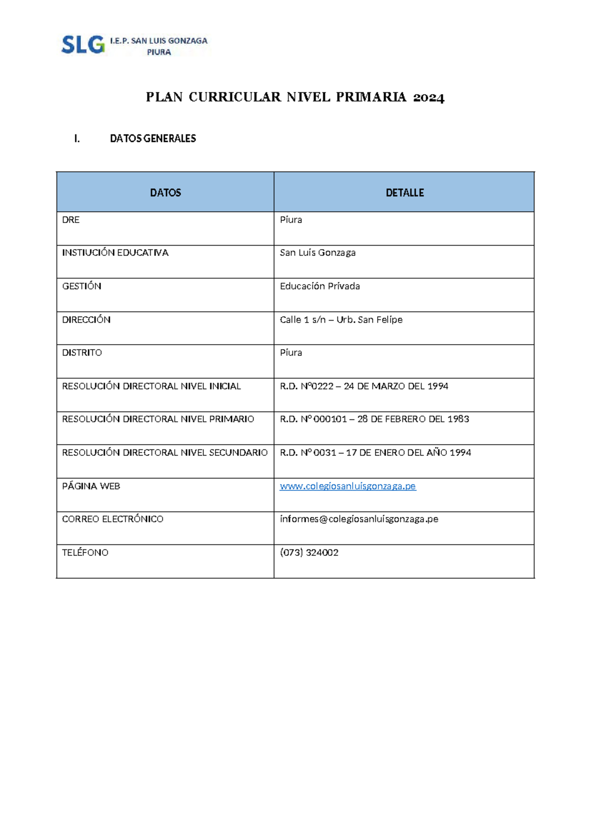 2024 planificacion curricular primaria - PLAN CURRICULAR NIVEL PRIMARIA ...