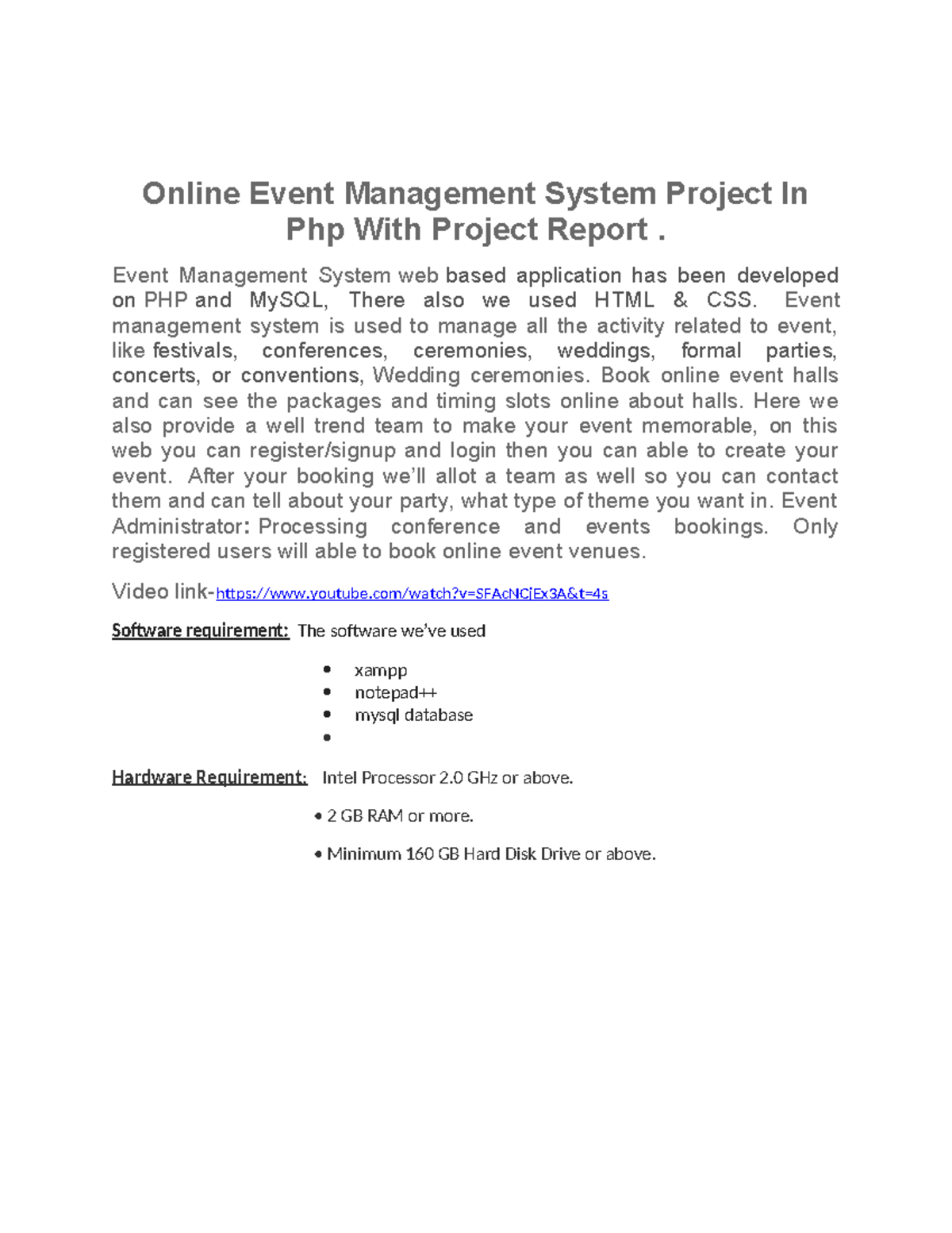 Project report for upload - Online Event Management System Project In ...