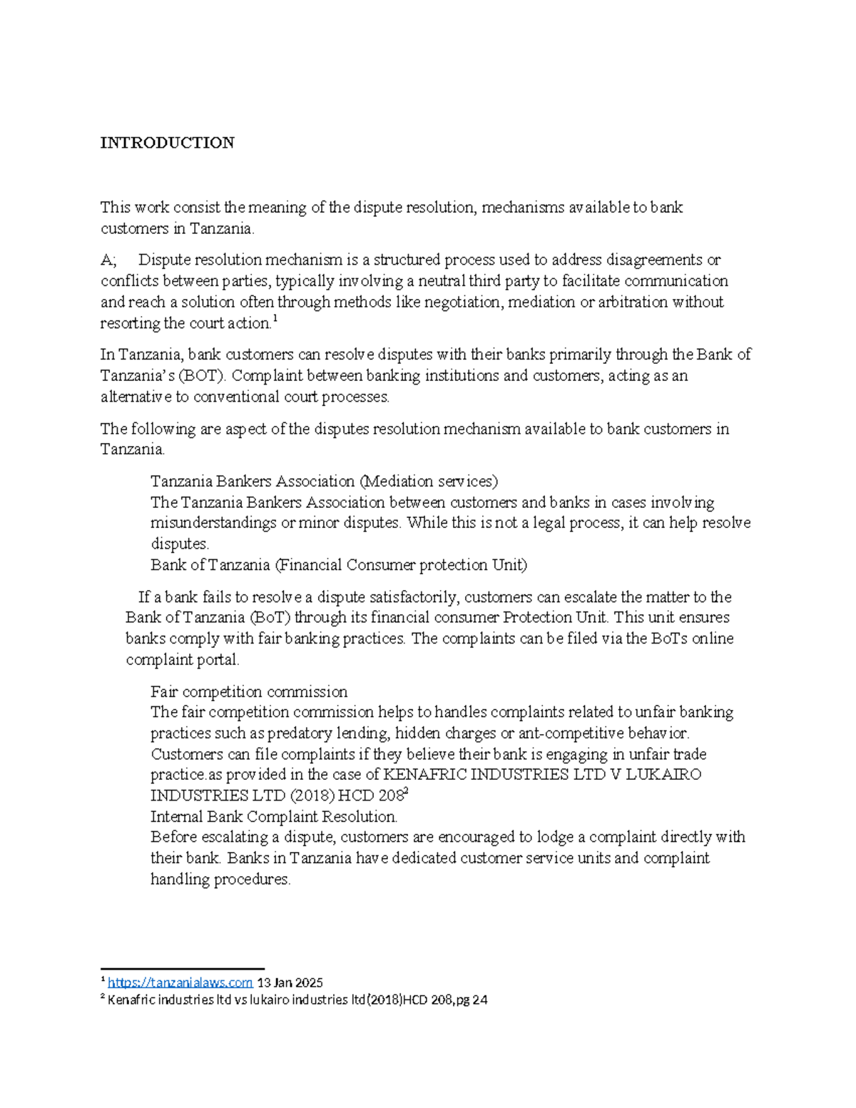 Dispute Resolution Mechanisms for Bank Customers in Tanzania - Banking ...
