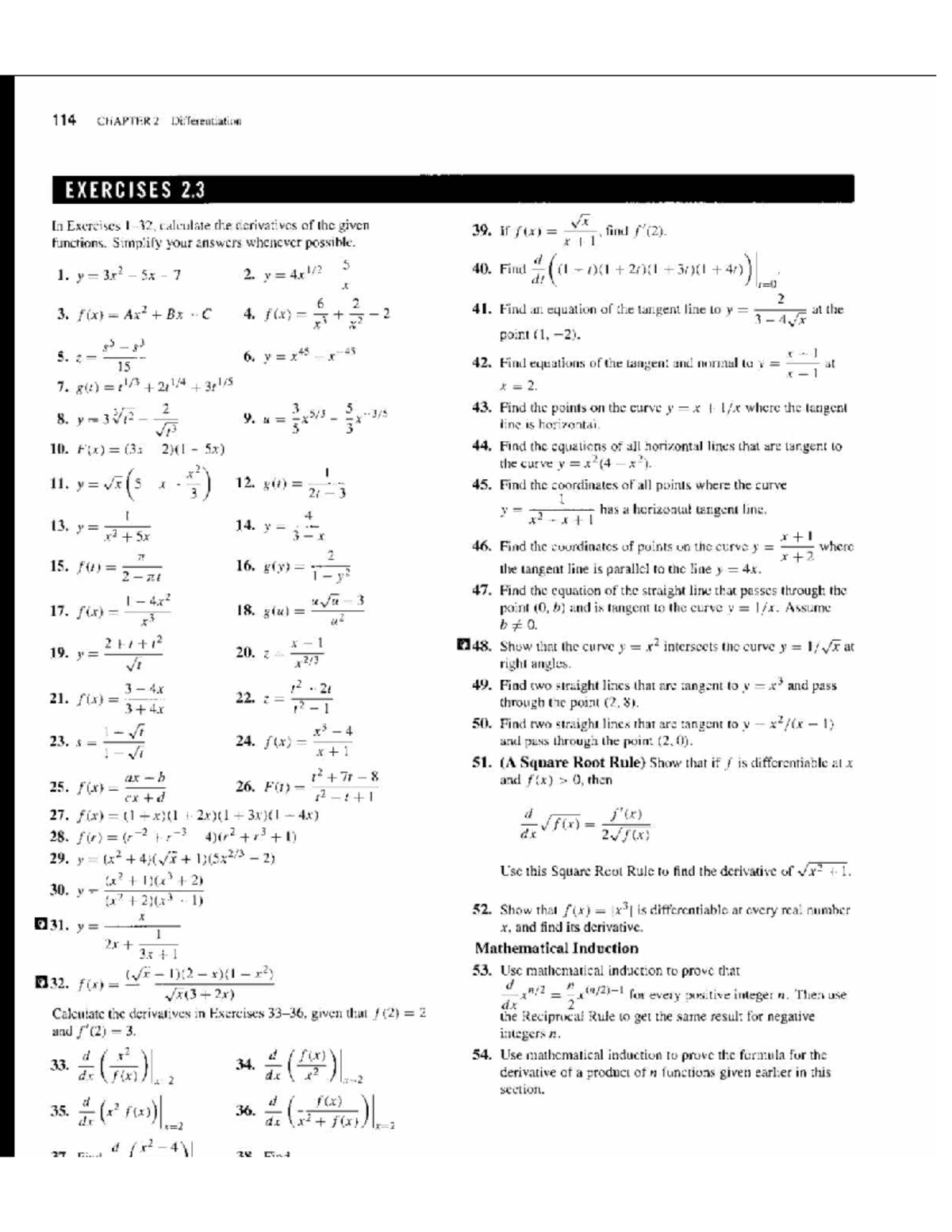 114 Calculus 2 - Adams CHAPTER 2 Differentiation Exercises and ...
