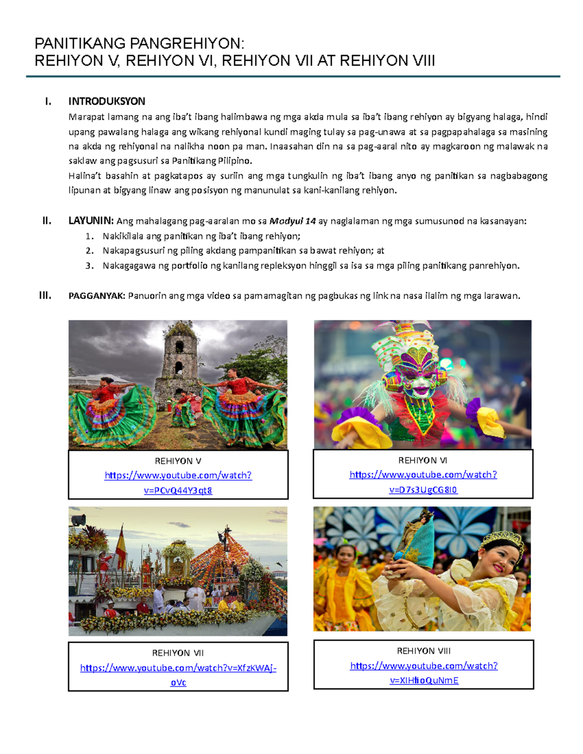 Modyul 14: Pagsusuri ng Panitikang Pangrehiyon sa V-VIII - Studocu