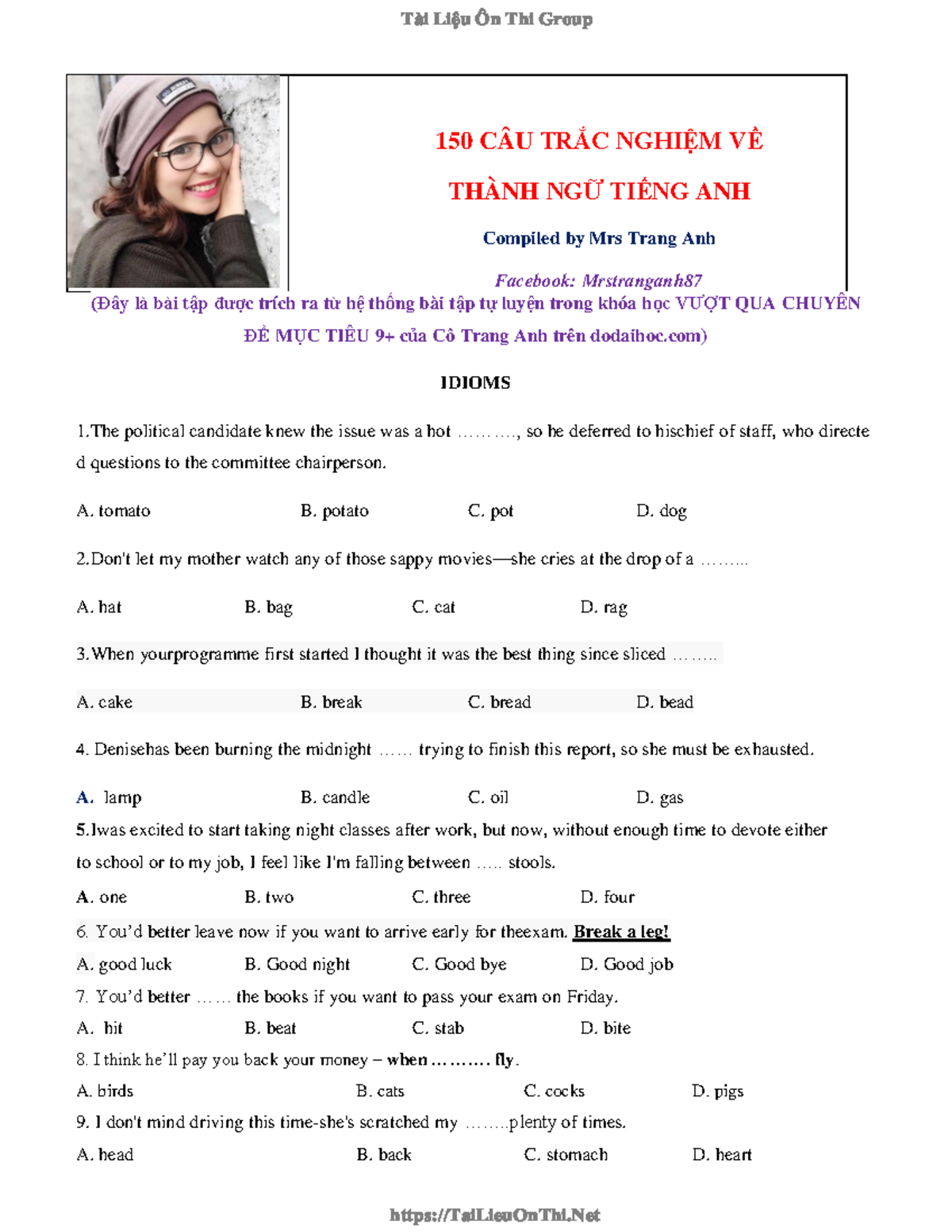 BÀI TẬP THÀNH NGỮ TIẾNG ANH VỚI GIAO DIỆN SÁCH PDF