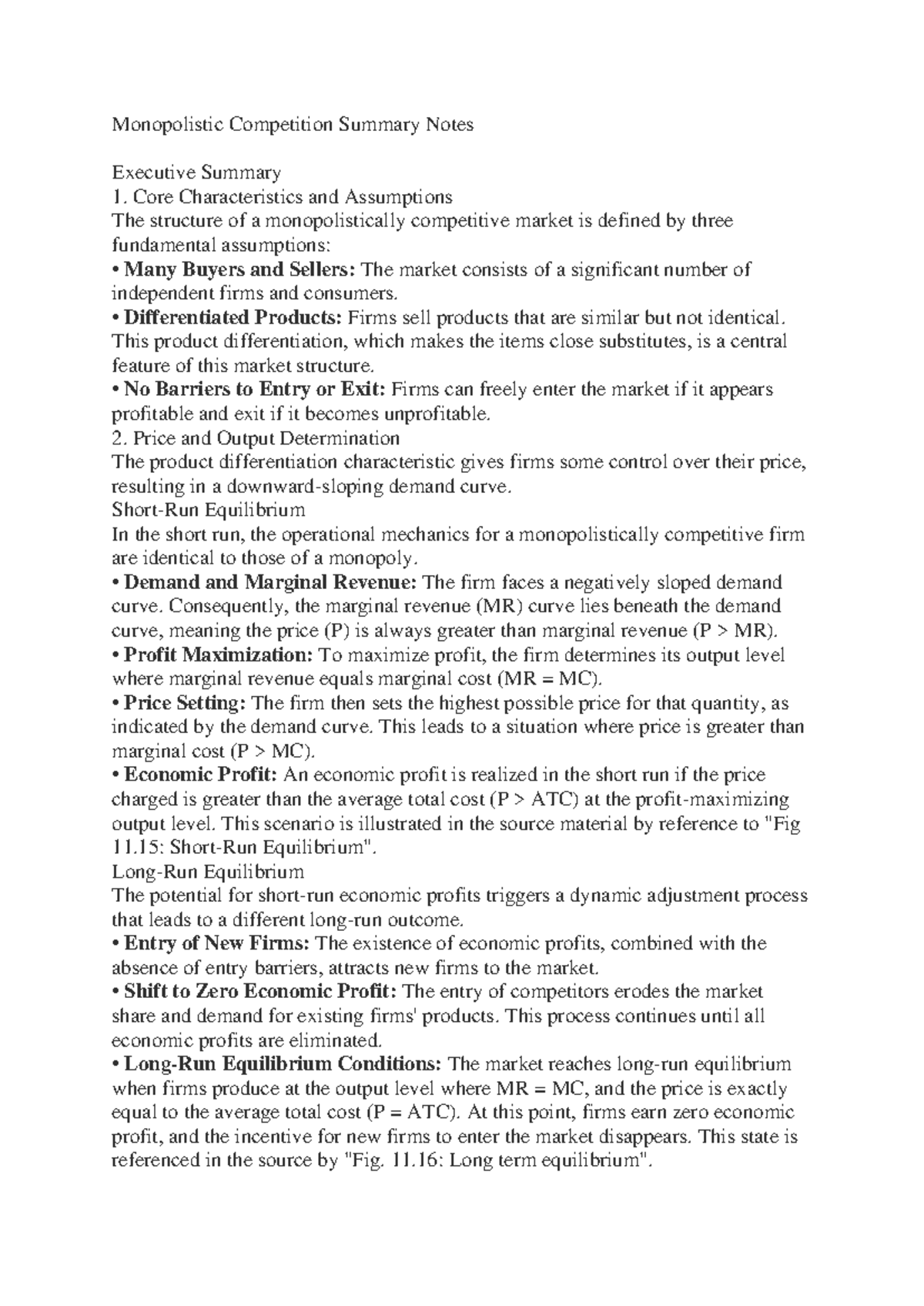 Monopolistic Competition (ECO 101) Summary Notes and Key Concepts - Studocu
