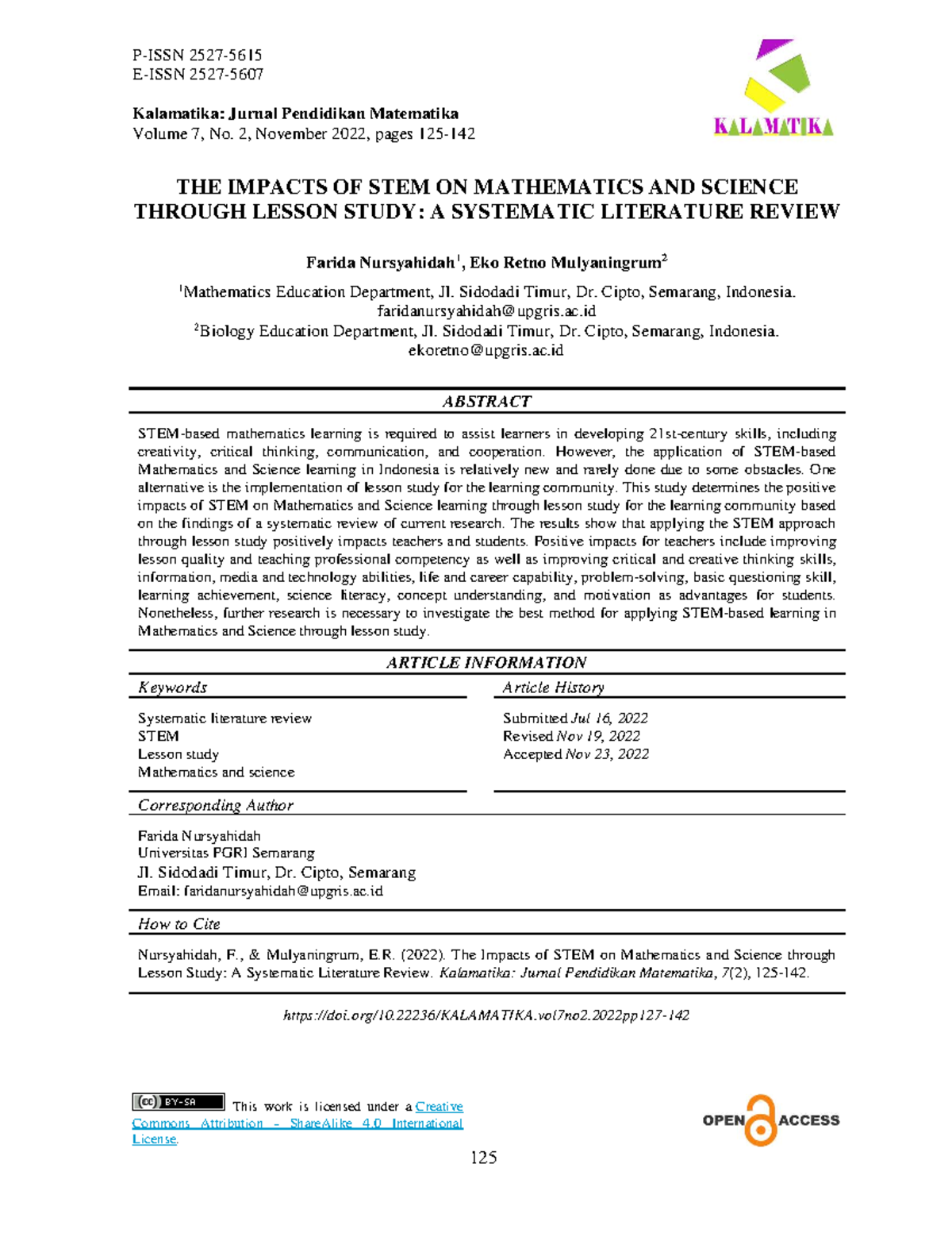 The Impacts of STEM on Math & Science via Lesson Study: A Systematic ...