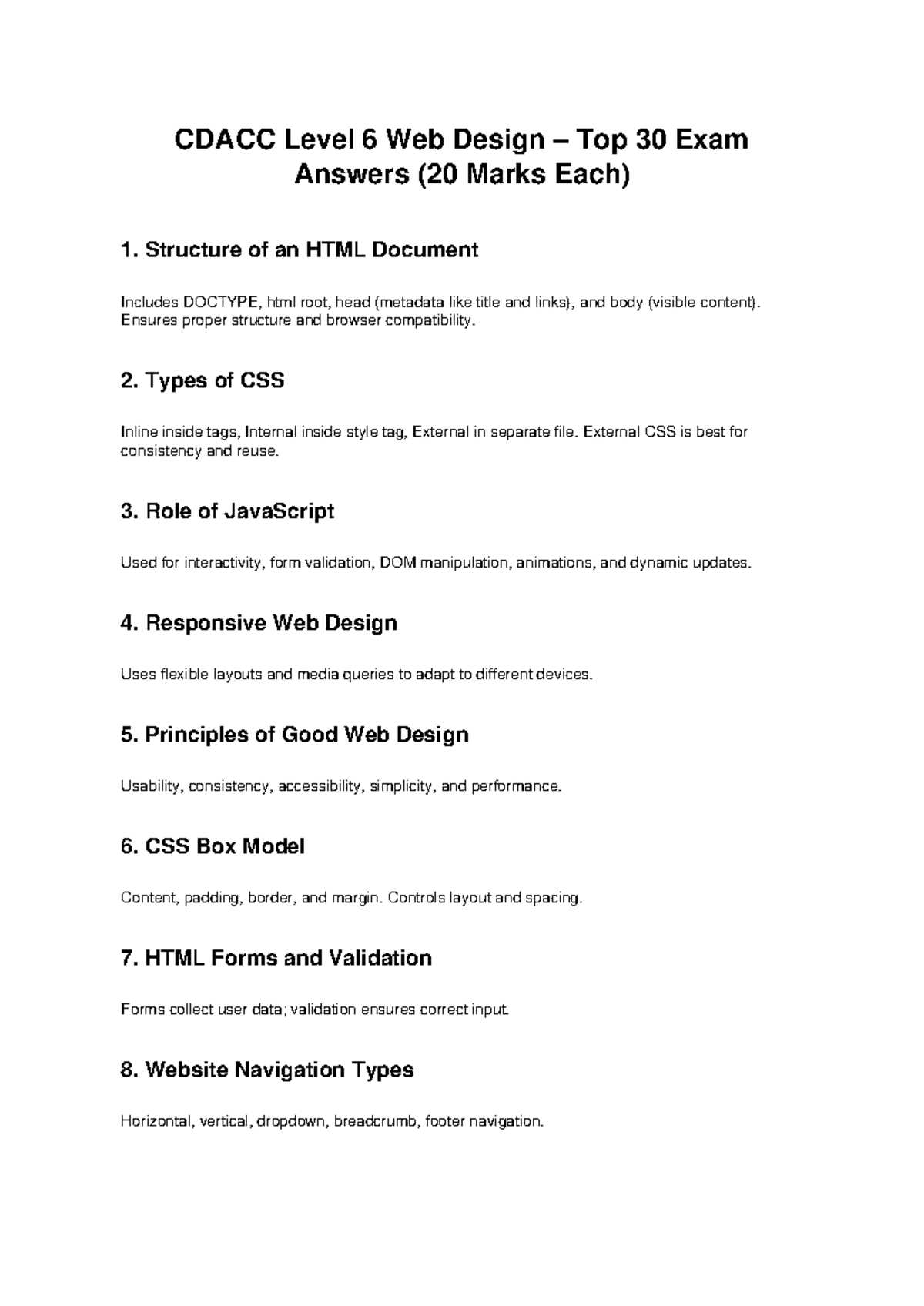 CDACC Level 6 Web Design Top 30 Exam Answers Overview - Studocu