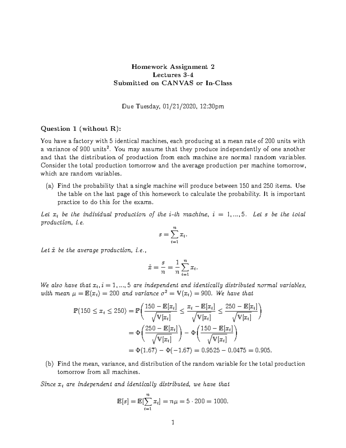 Homework 2 KEY - hw2 key - Homework Assignment 2 Lectures 3- Submitted ...