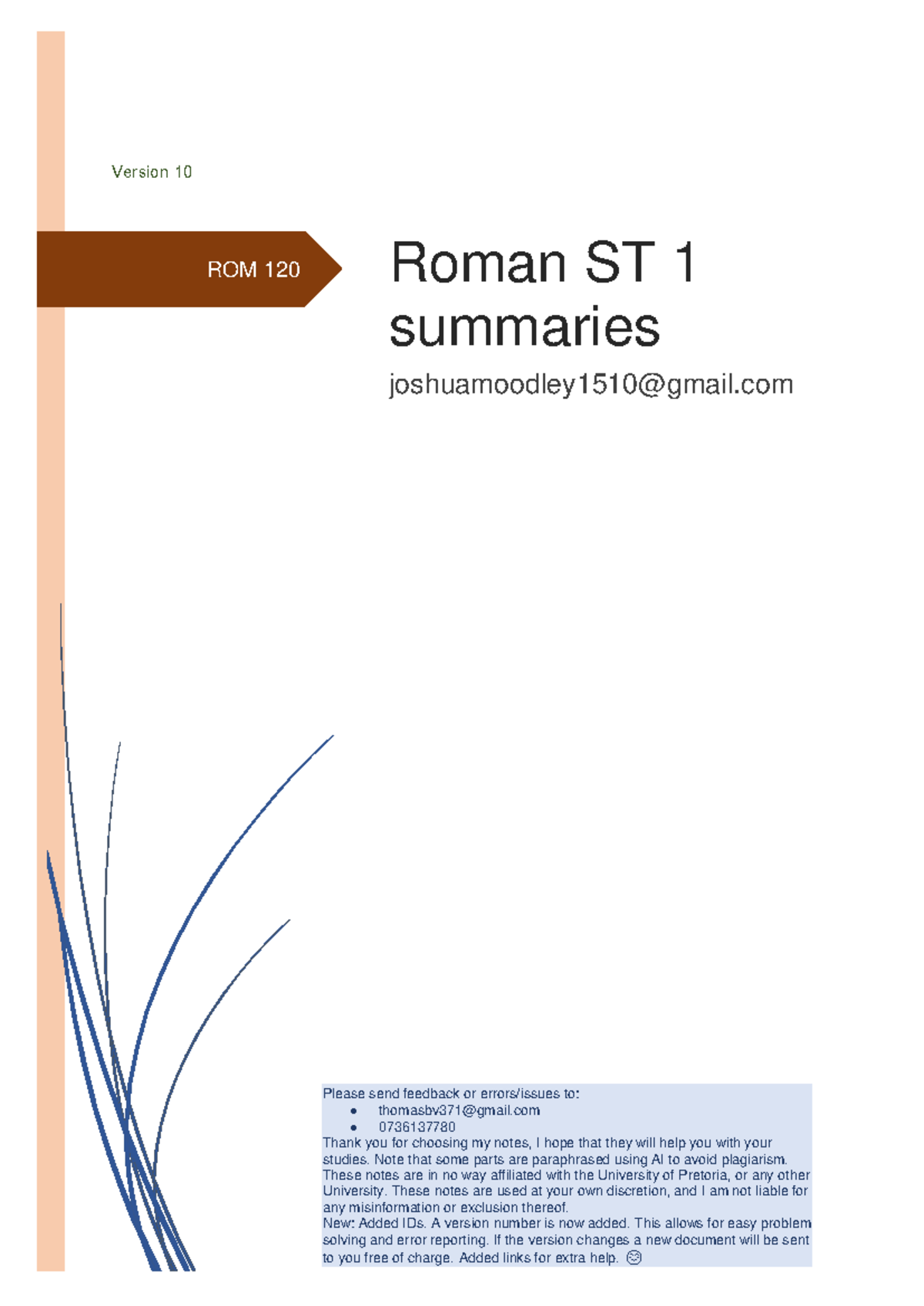 ROM 120 Final Exam: Summary of Roman ST 1 Concepts and Principles - Studocu