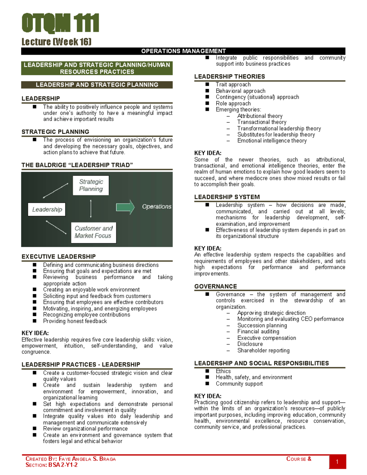 OTQM 111 Week 16 - Leadership and Strategic Planning in Operations ...