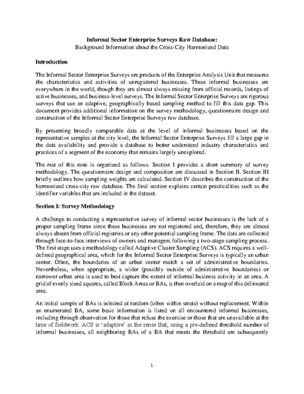 Informal Sector Enterprise Surveys Raw Database Overview - Studocu