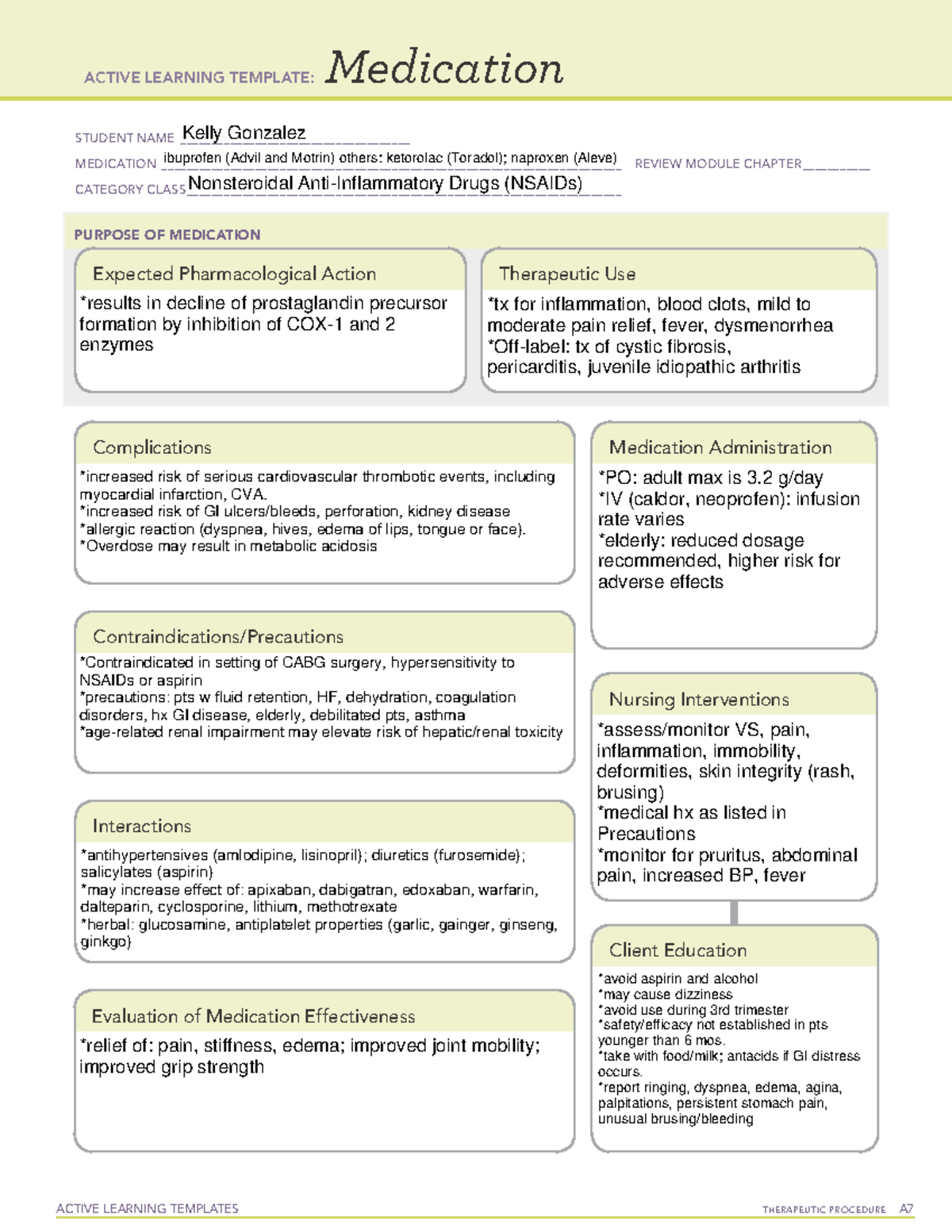 ATI Medication Study: Ibuprofen (Advil) Active Learning Template - Studocu