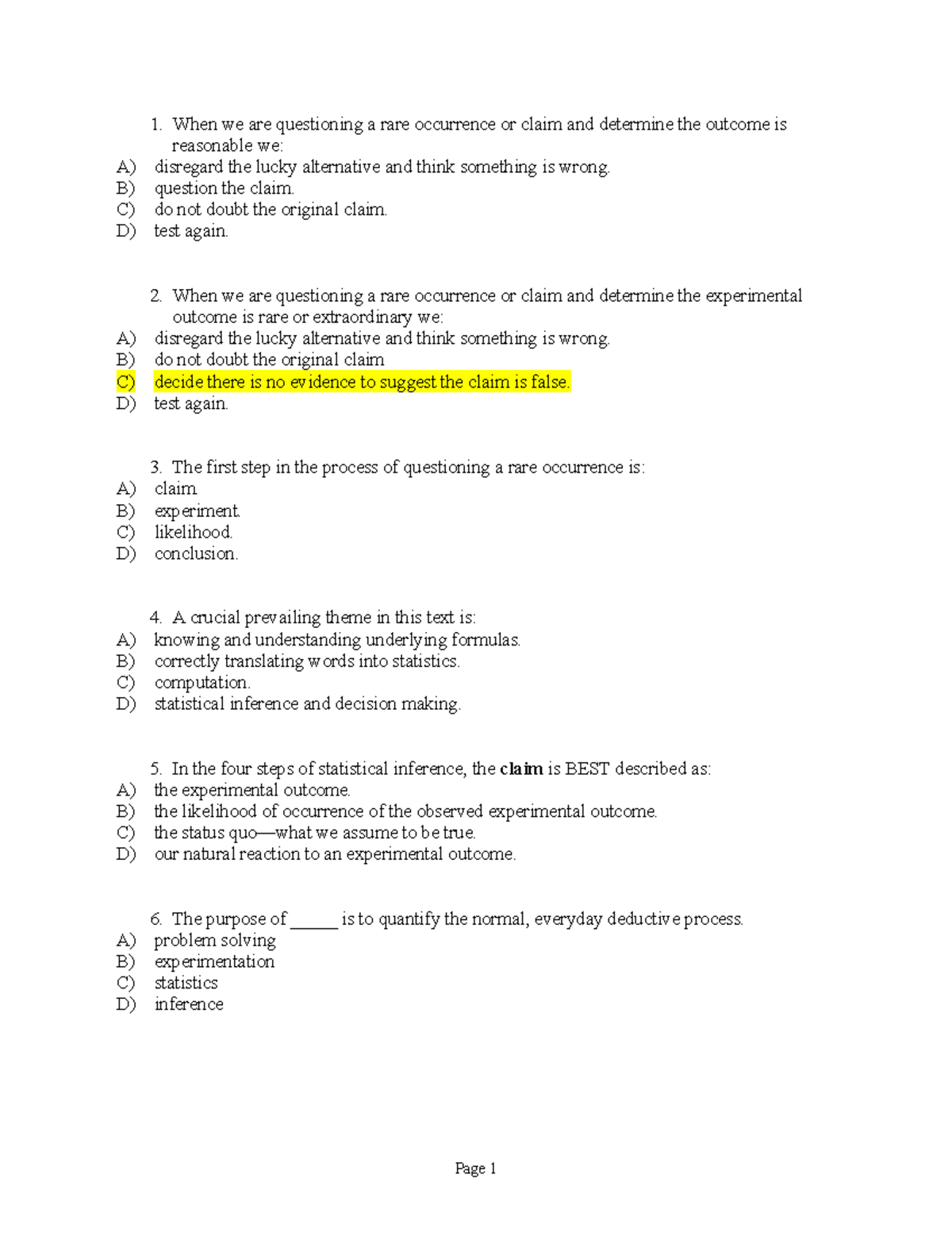 121103451601 - Sample Questions on Statistical Inference and Studies ...