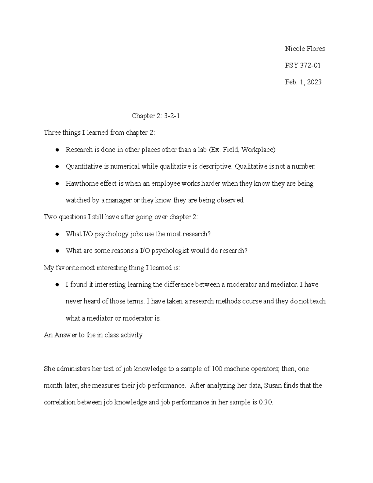 PSY 372 - Chapter 2: 3-2-1 Homework Summary and Insights - Studocu