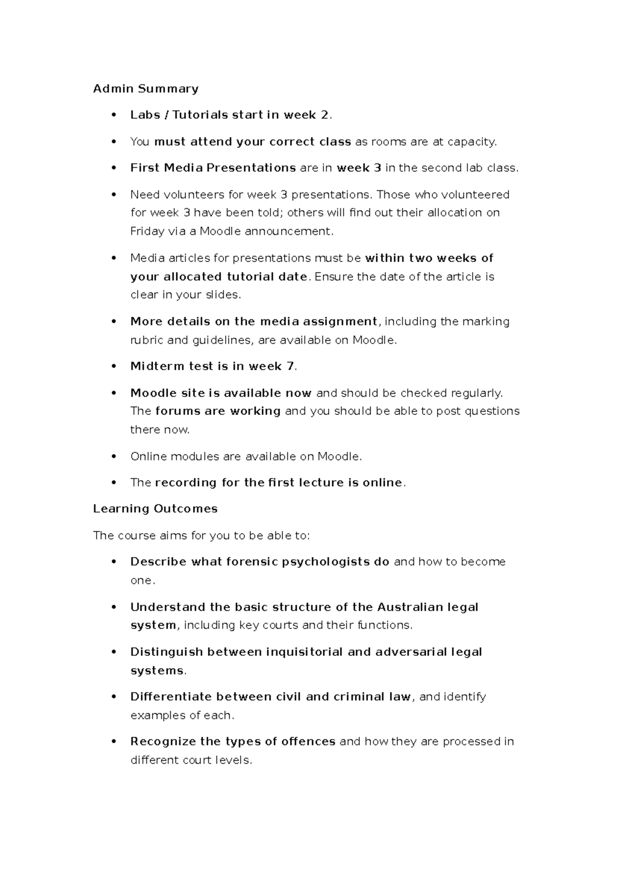 Week 1 Lecture 2 Notes: Forensic Psychology & Australian Law Overview ...