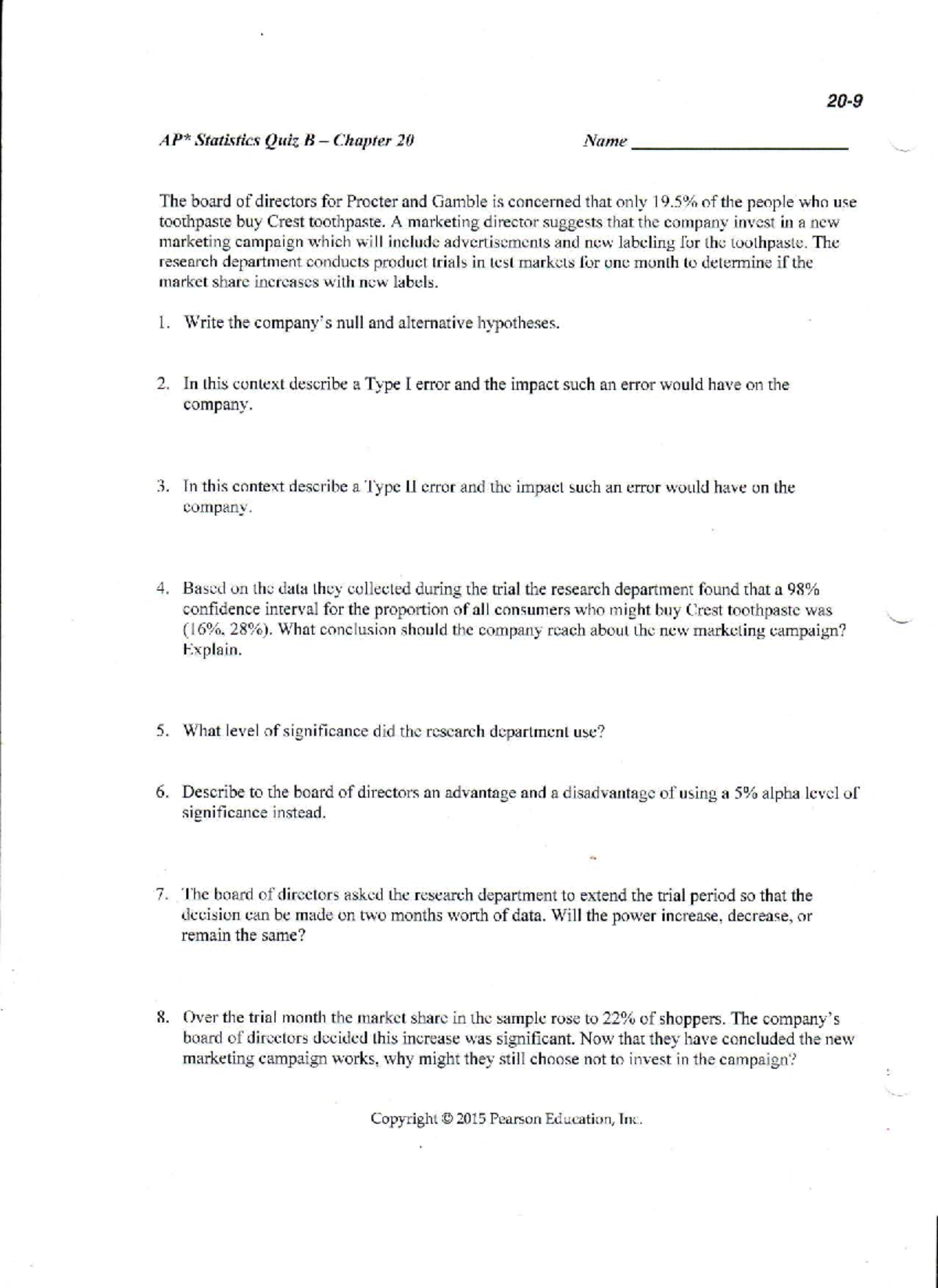 Ch 20 Quiz B - Marketing Campaign Analysis for Crest Toothpaste - Studocu