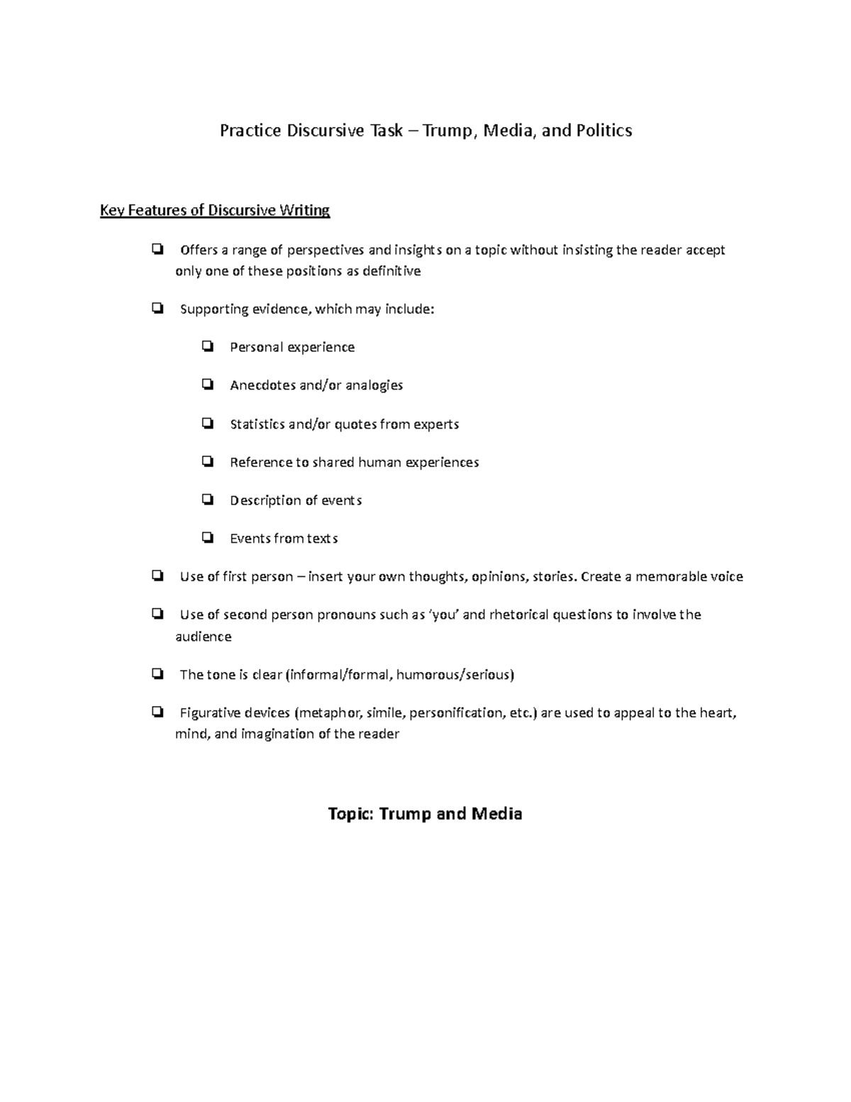 Discursive practice - Practice Discursive Task – Trump, Media, and ...
