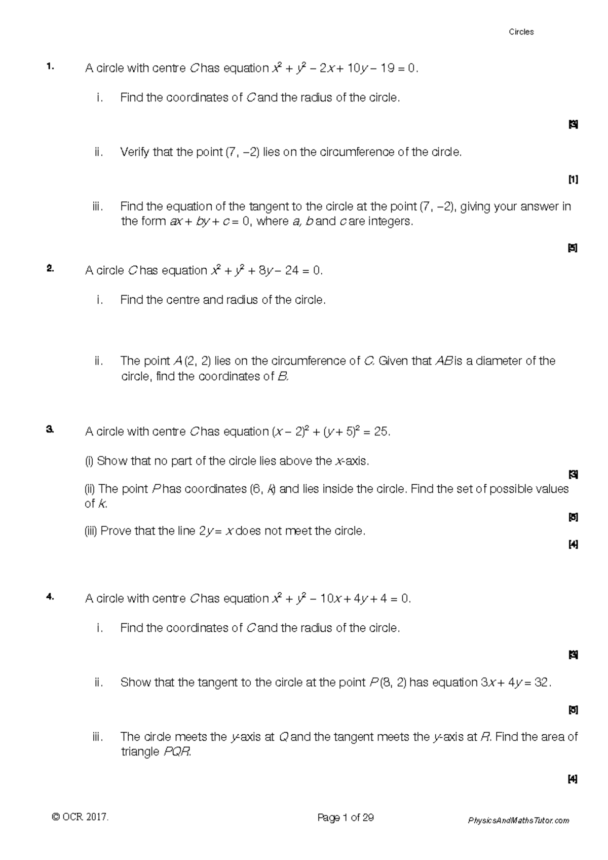 OCR A Level Mathematics A - Final Exam Questions on Circles - Studocu