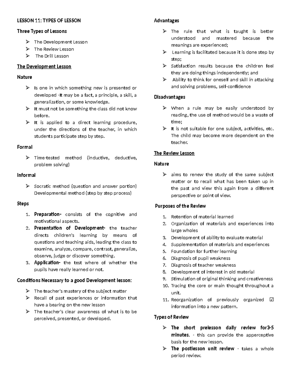 PMTA - Lesson 11: Types of Lessons and Their Advantages - Studocu