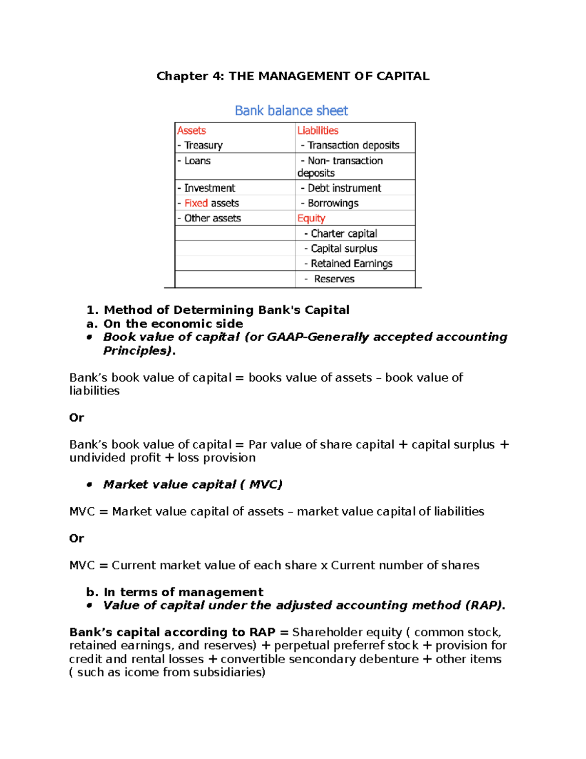 Chapter 4: Management of Capital - Key Concepts and Basel Accords - Studocu