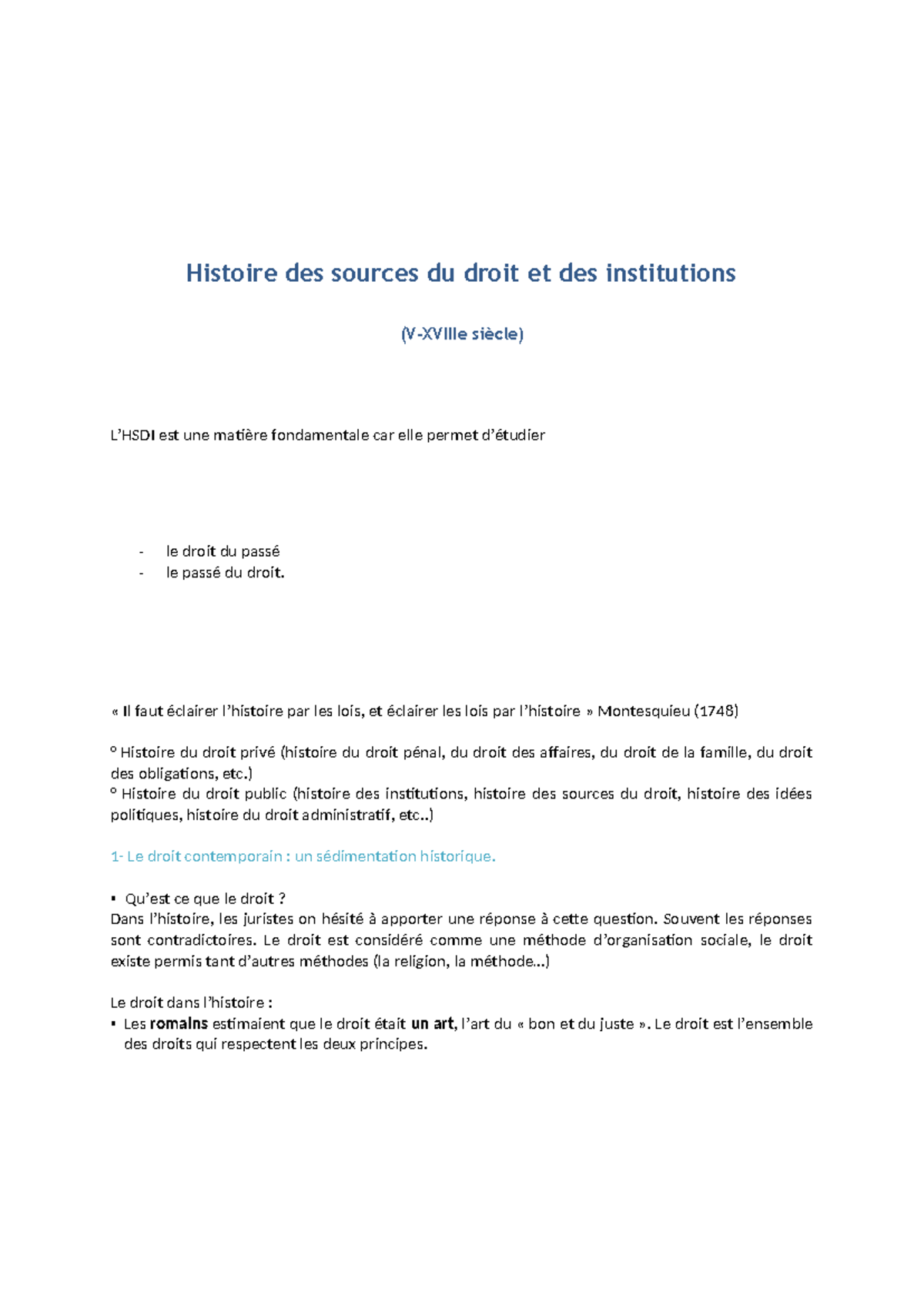 HSDI S1 - Histoire des Sources du Droit et Institutions Romaines - Studocu