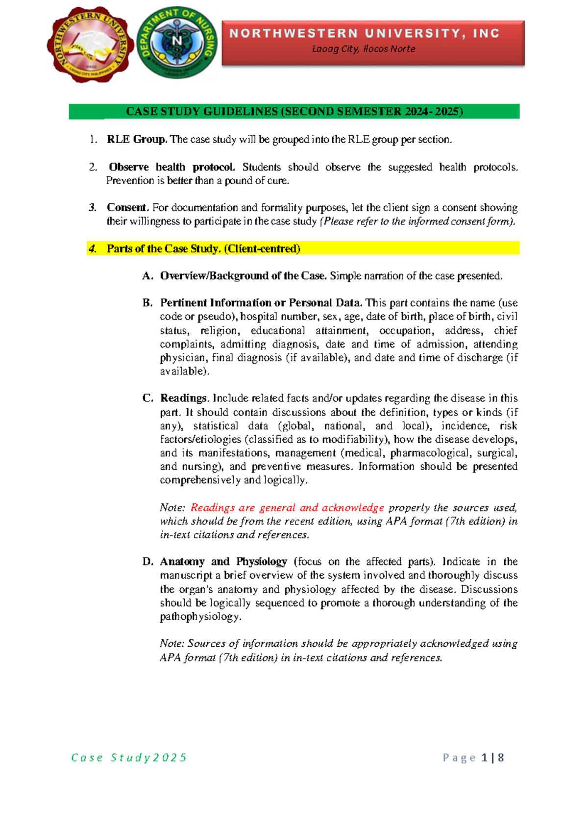CASE Study Guidelines 2025 - CASE STUDY GUIDELINES (SECOND SEMESTER ...
