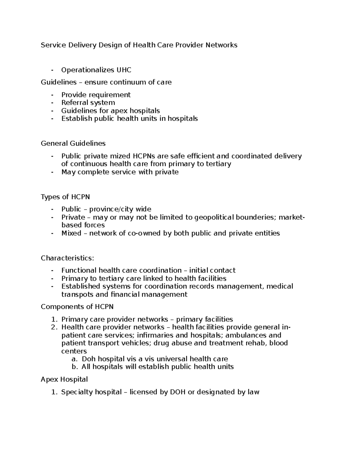 Service Delivery Design of Health Care Provider Networks: UHC ...
