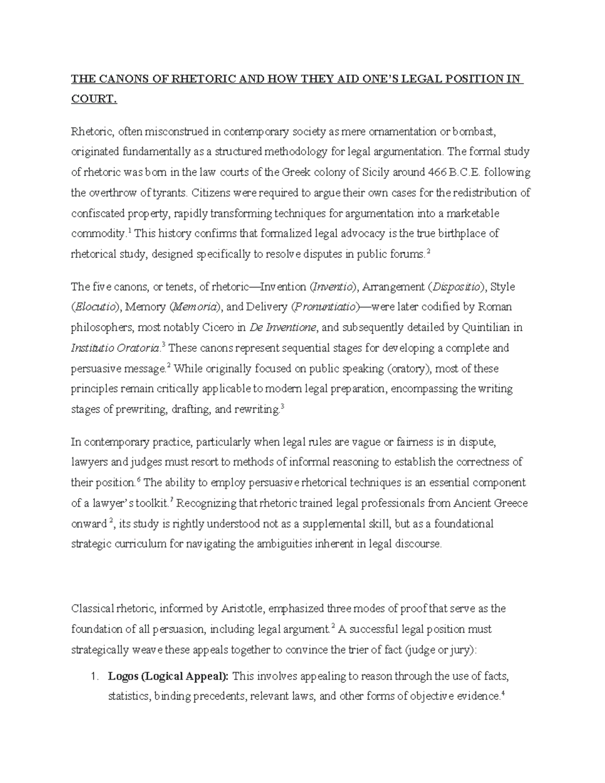 Rhetoric's Role in Legal Advocacy: Understanding the Five Canons - Studocu