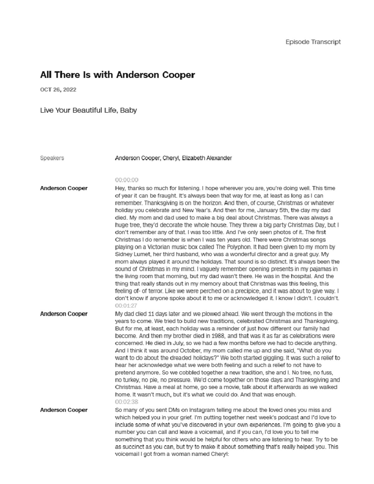 All There Is with Anderson Cooper - Episode Transcript OCT 26, 2022 ...
