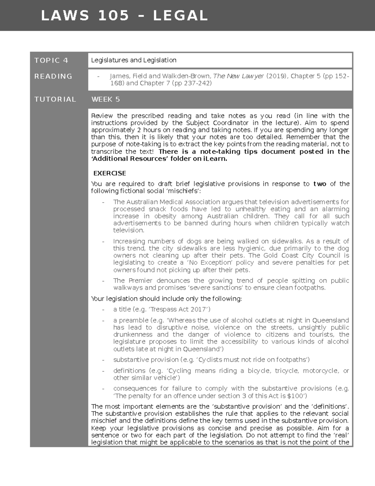 Legal Foundations A - Topic 4 - Legislatures and Legislation - TOPIC 4 ...