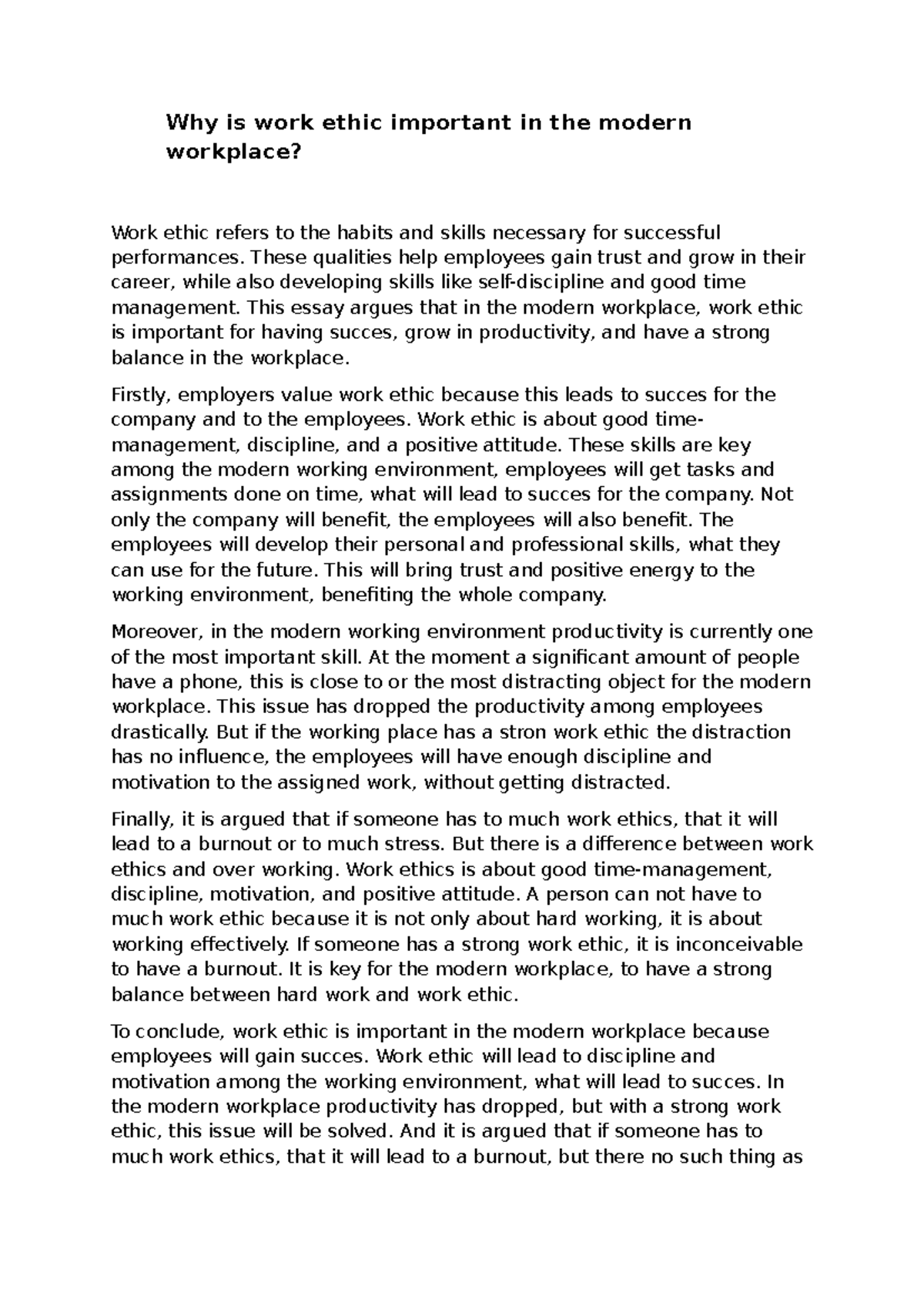 Essay On Good Work Ethic