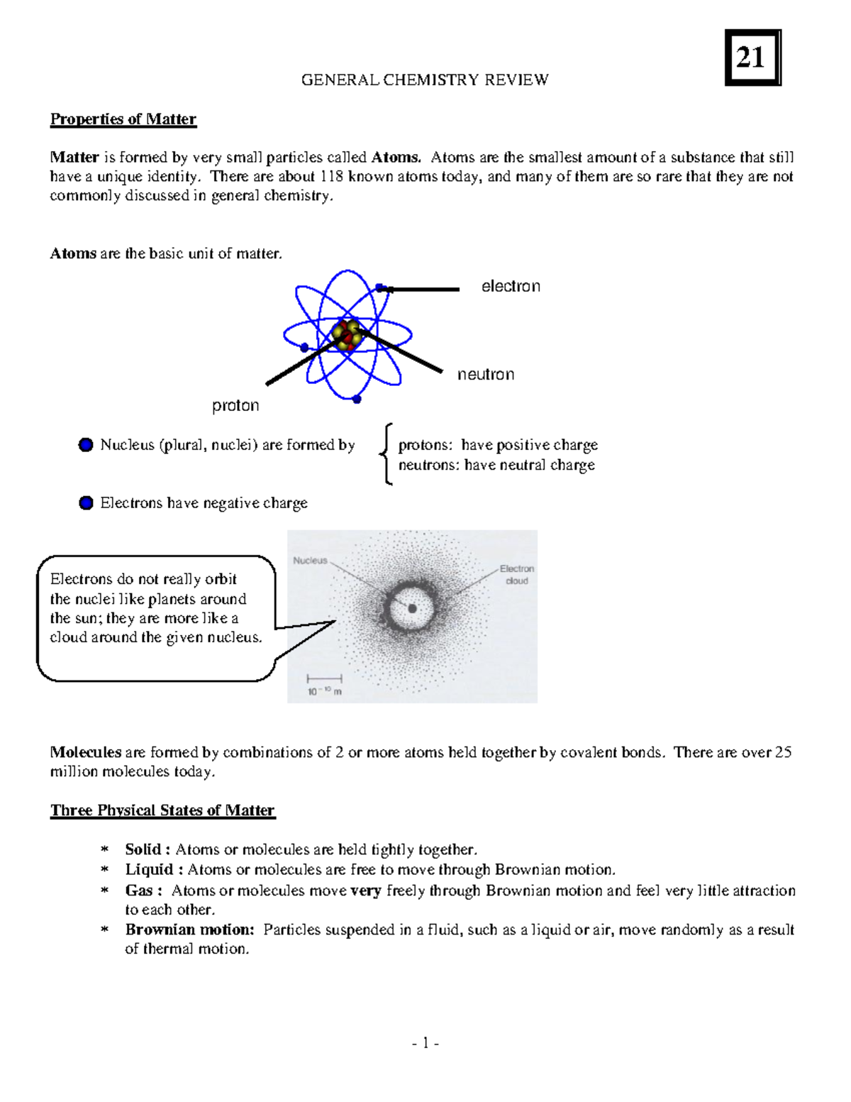 21 CHEM 101 FINAL REVIEW: Properties of Matter and Atoms - Studocu