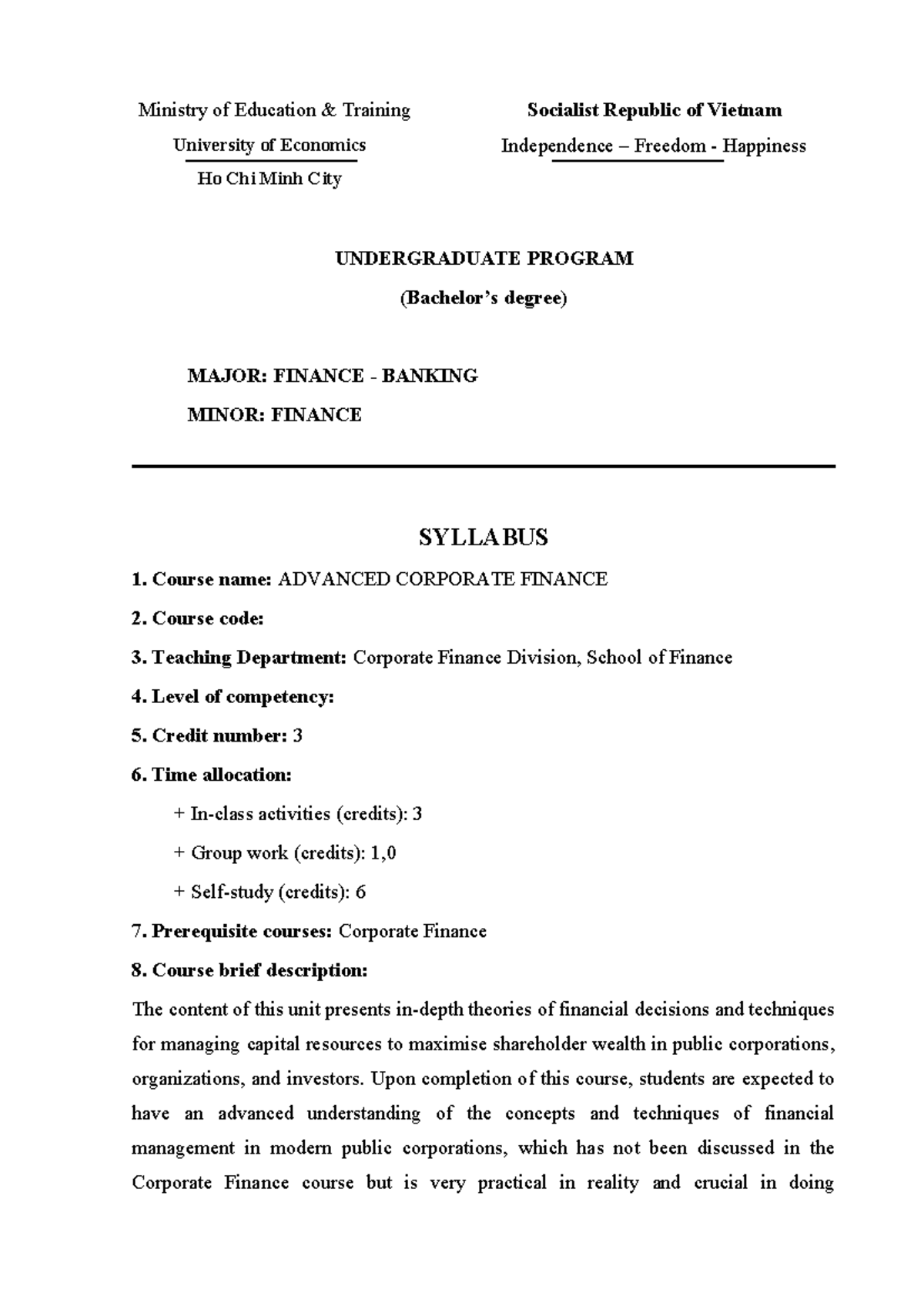 Advanced Corporate Finance Syllabus - S12025 - 2025 - Studocu
