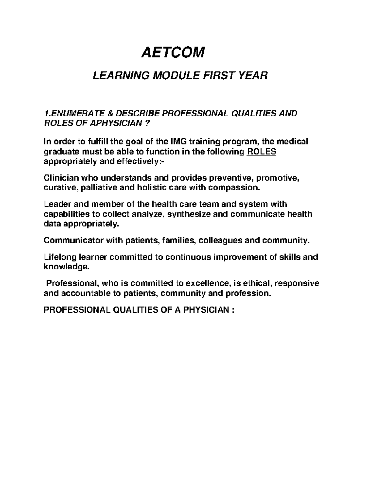 AETCOM First Year Biochemistry: Understanding Physician Roles & Skills ...