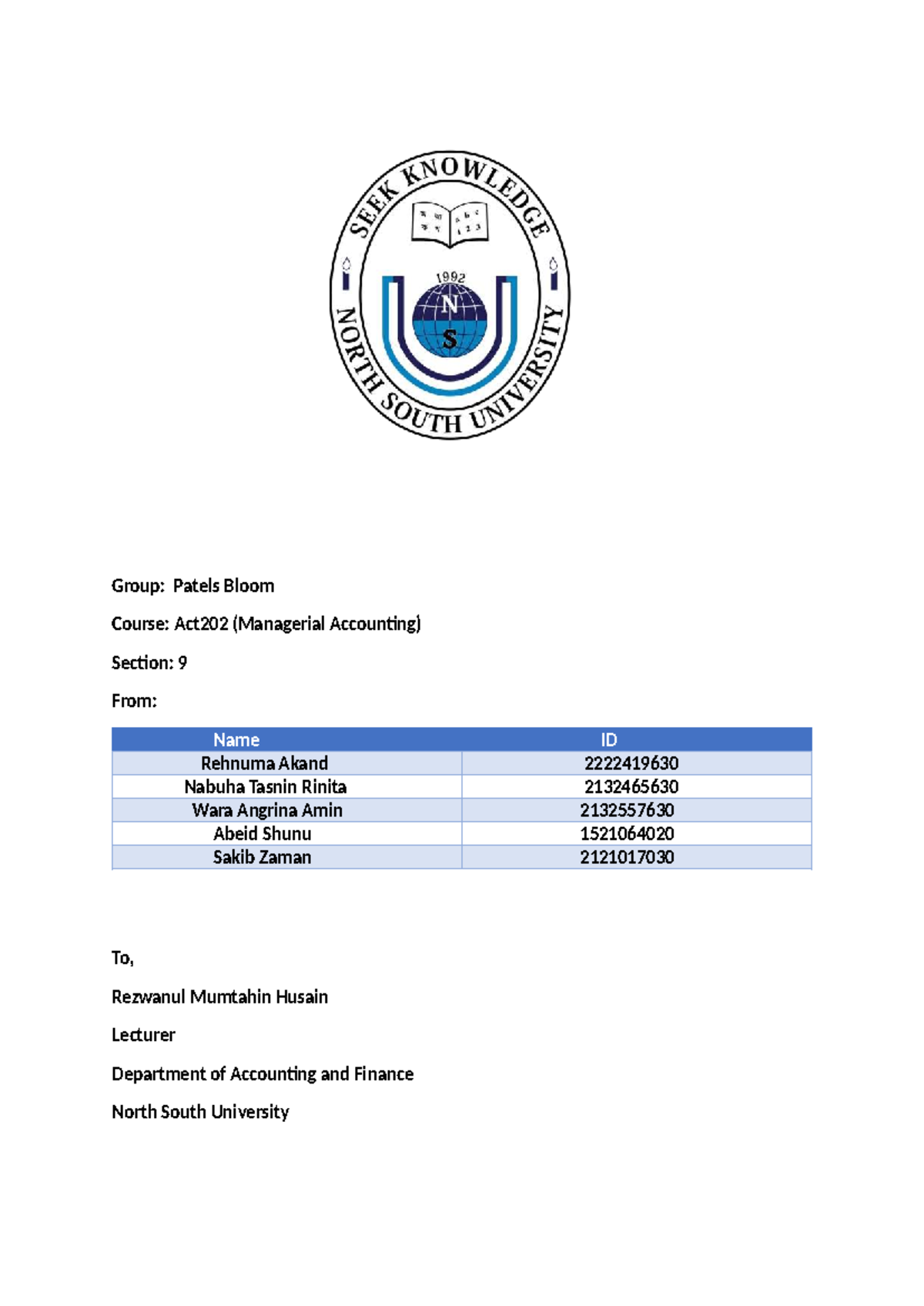 Managerial Accounting Project Report: 1 Red Rose Bouquet Production ...