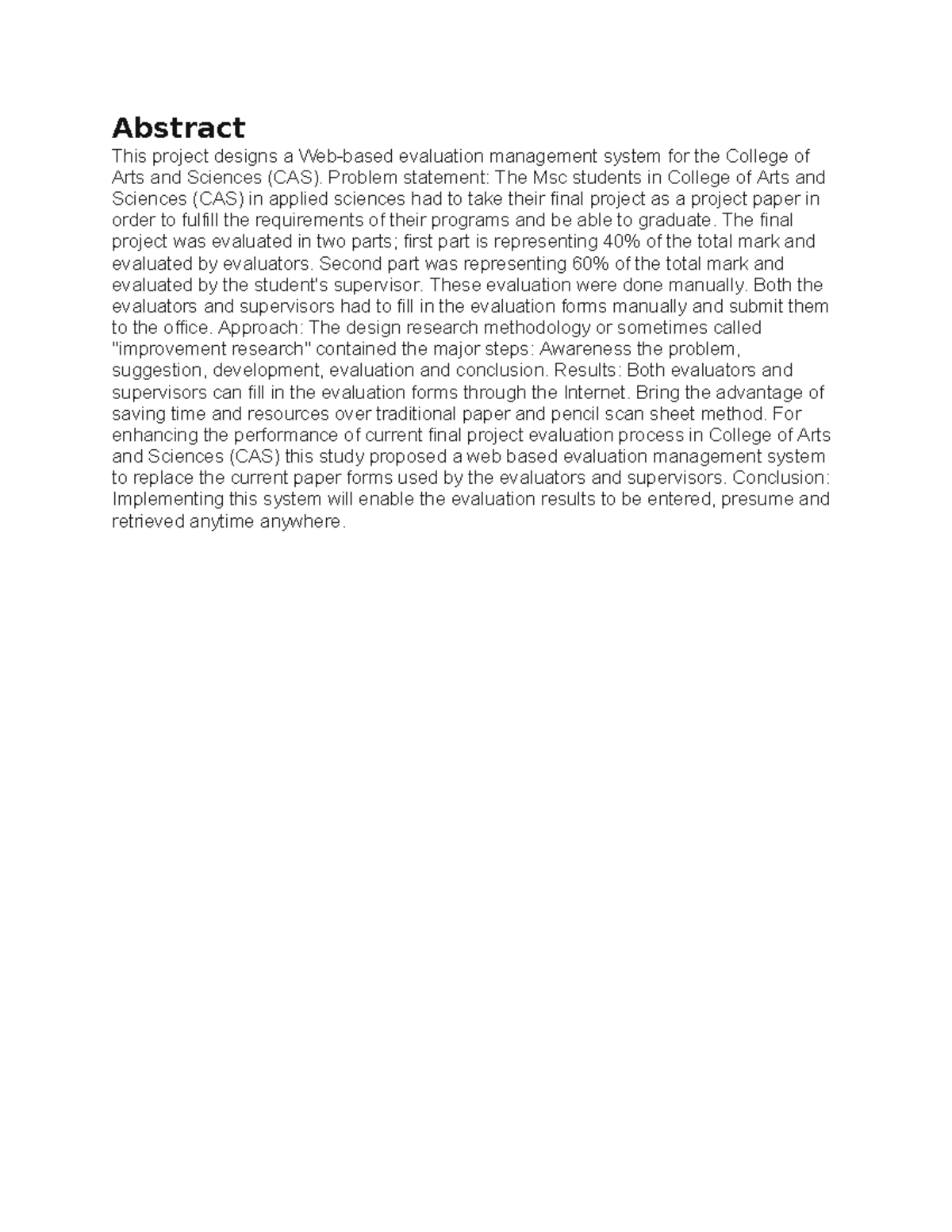 CAS Final Project Evaluation Management System Design and ...