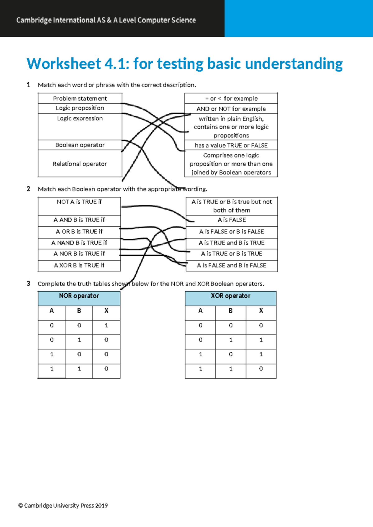 Logic gates - Worksheet 4: for testing basic understanding 1 Match each ...