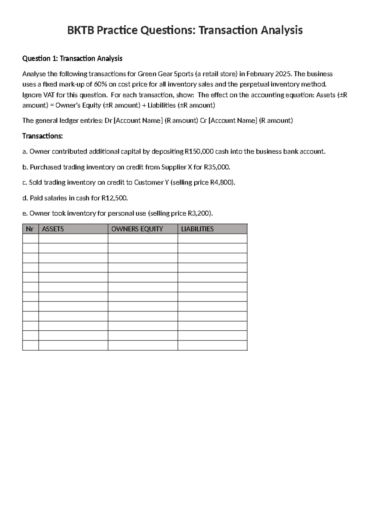 BKTB Assignment 1: Transaction Analysis Practice Questions - Studocu