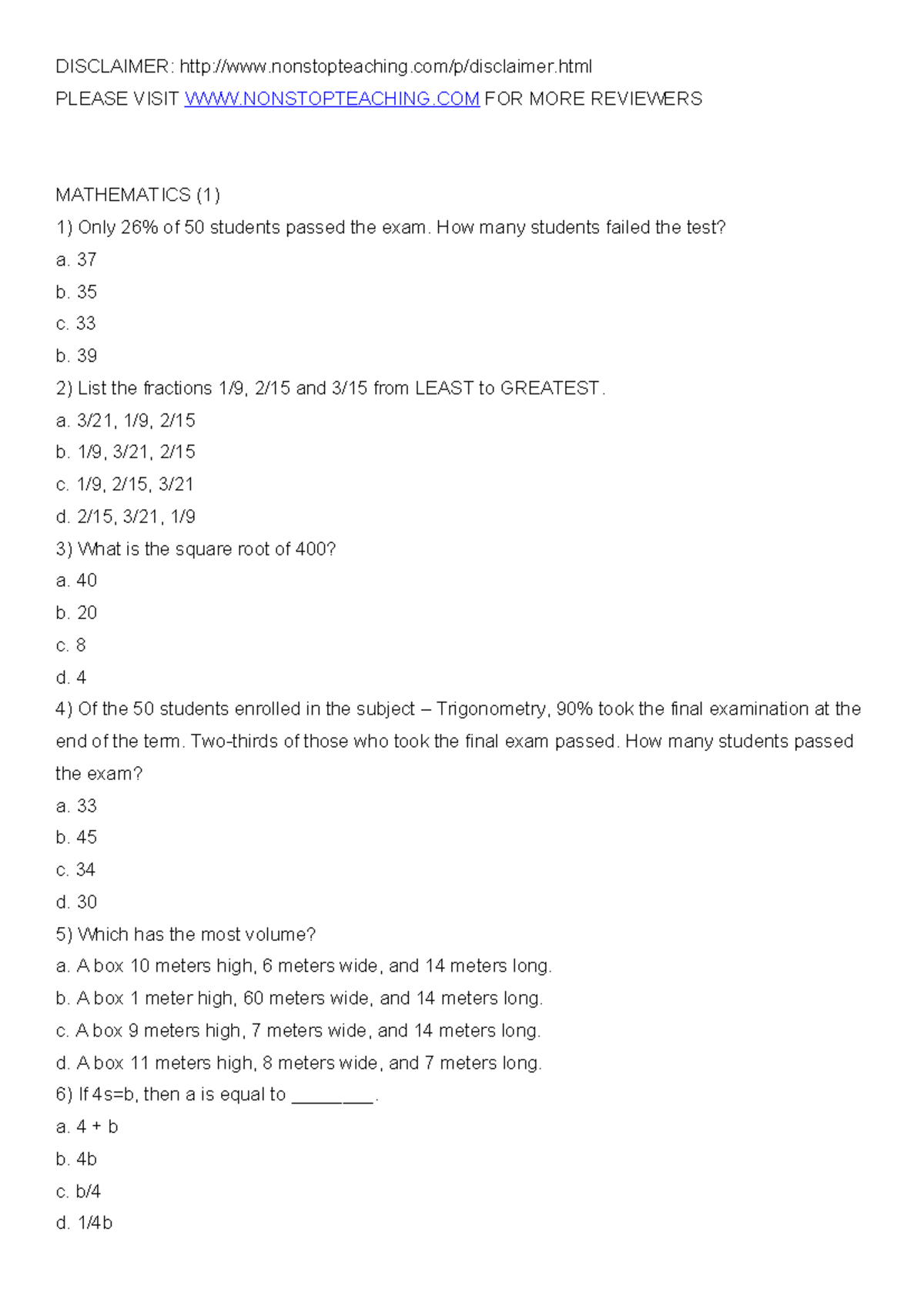 LET Reviewer Mathematics (1): Comprehensive Exam Prep - Studocu