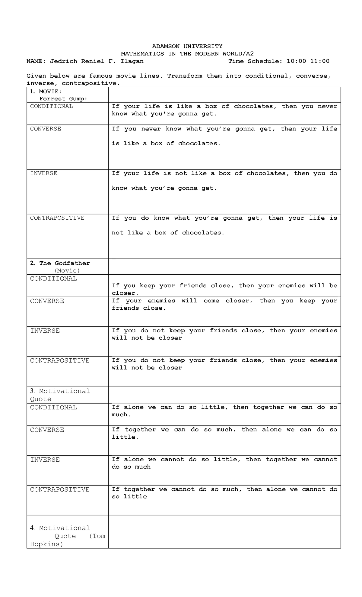 ADAMSON UNIVERSITY MATH 101: Conditional Logic Transformations - Studocu