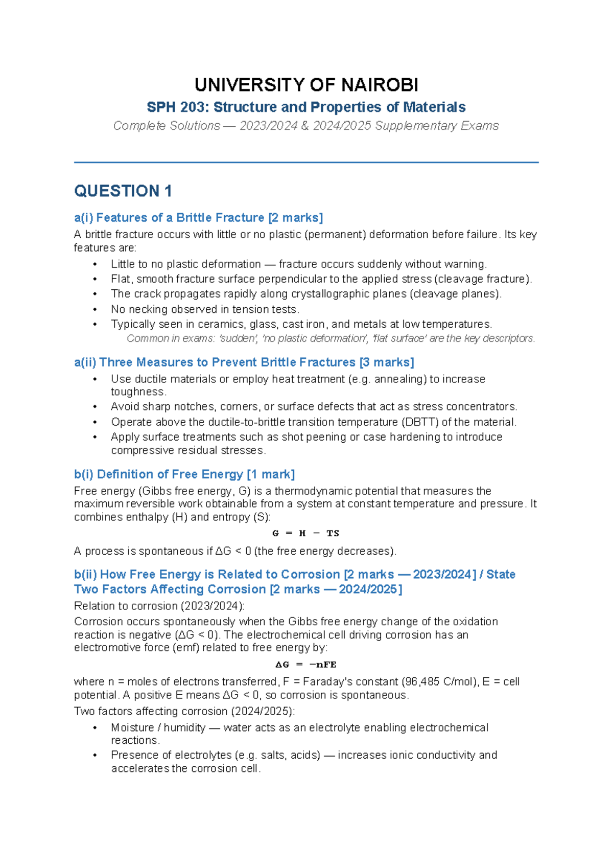SPH 203: Complete Solutions for Structure and Properties of Materials ...