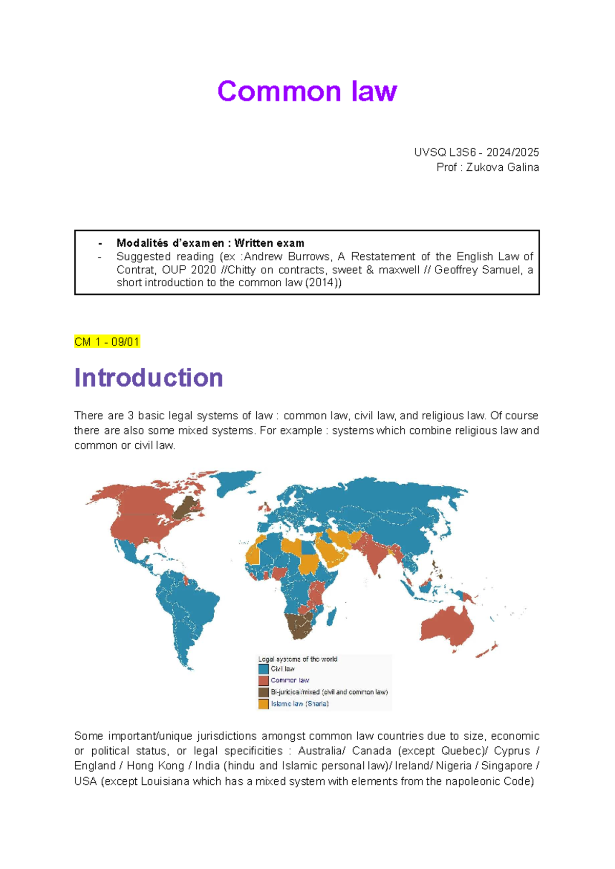 Common Law Overview and Key Concepts - UVSQ L3S6 2024-2025 - Studocu