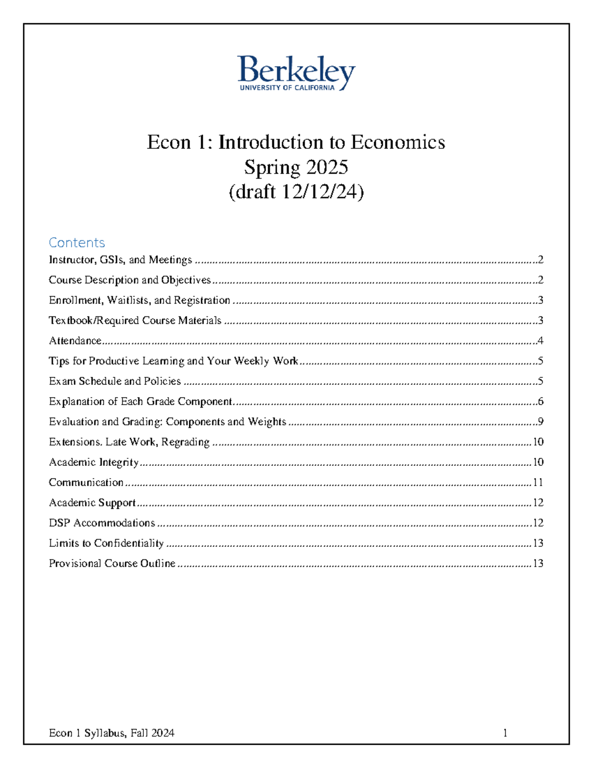Econ 1 Syllabus Spring 2025: Course Overview and Expectations - Studocu