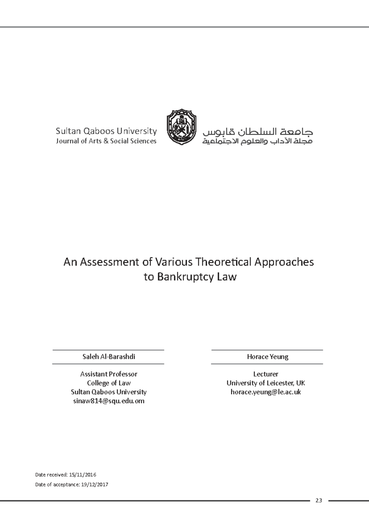 An Assessment of Theoretical Approaches to Bankruptcy Law - Studocu