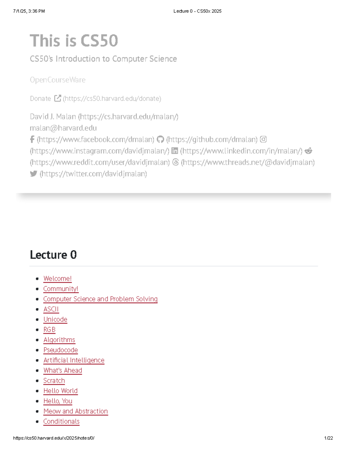 Lecture 0 Intro To Computer Science Cs50x 2025 Overview Studocu