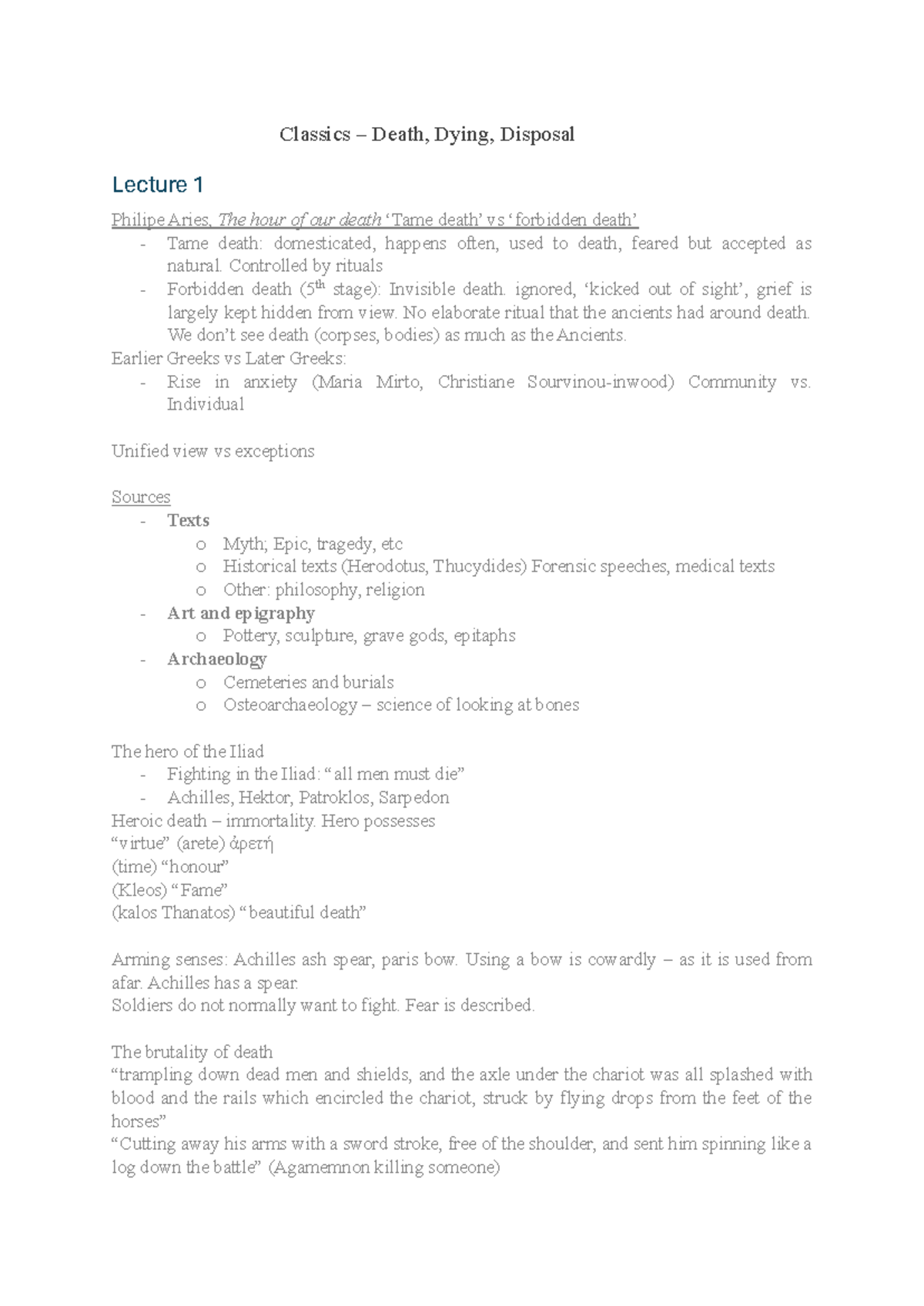 Classics DDD - Lecture Notes on Death and Burial Practices - Studocu